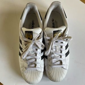 Mens Adidas Superstar White & Black Triple Stripe Sneakers EUC